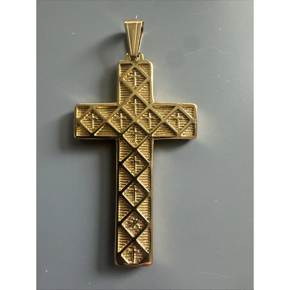 Cross Pendant Cubic Zirconia 24” Chain Gold Plated Religious Faith Gift Unisex